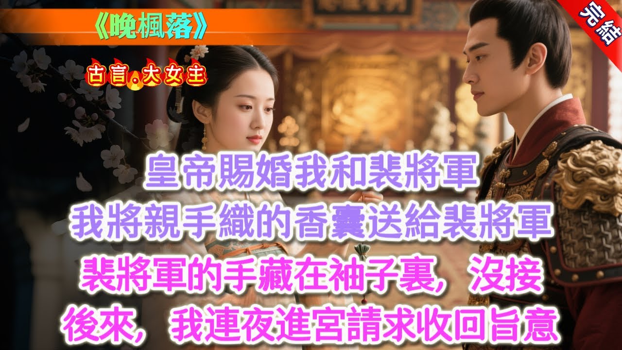 【完結】《晚楓落》，皇帝賜婚我和裴將軍，我羞澀地接過聖旨，又將我親手織的香囊送給裴將軍。裴將軍的手藏在袖子裏，沒接。五年了，裴珩從沒認真回應我的一腔愛意。當晚，我連夜進宮，請求皇帝收回旨意。