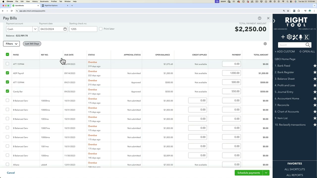 RightTool FREE: Open Bills in New Tabs (Pay Bills Screen)