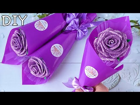 Роза из глиттерного фоамирана Подарок на 8 Марта своими руками / DIY Rose Flower Glitter Foam Paper