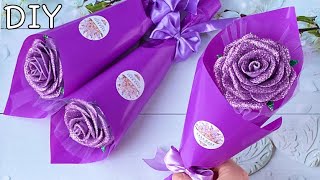 Роза из глиттерного фоамирана Подарок на 8 Марта своими руками / DIY Rose Flower Glitter Foam Paper