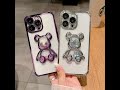 Quicksand gloomy bear rhinestone clear plating soft tpu phone case for iphone  samsung phones