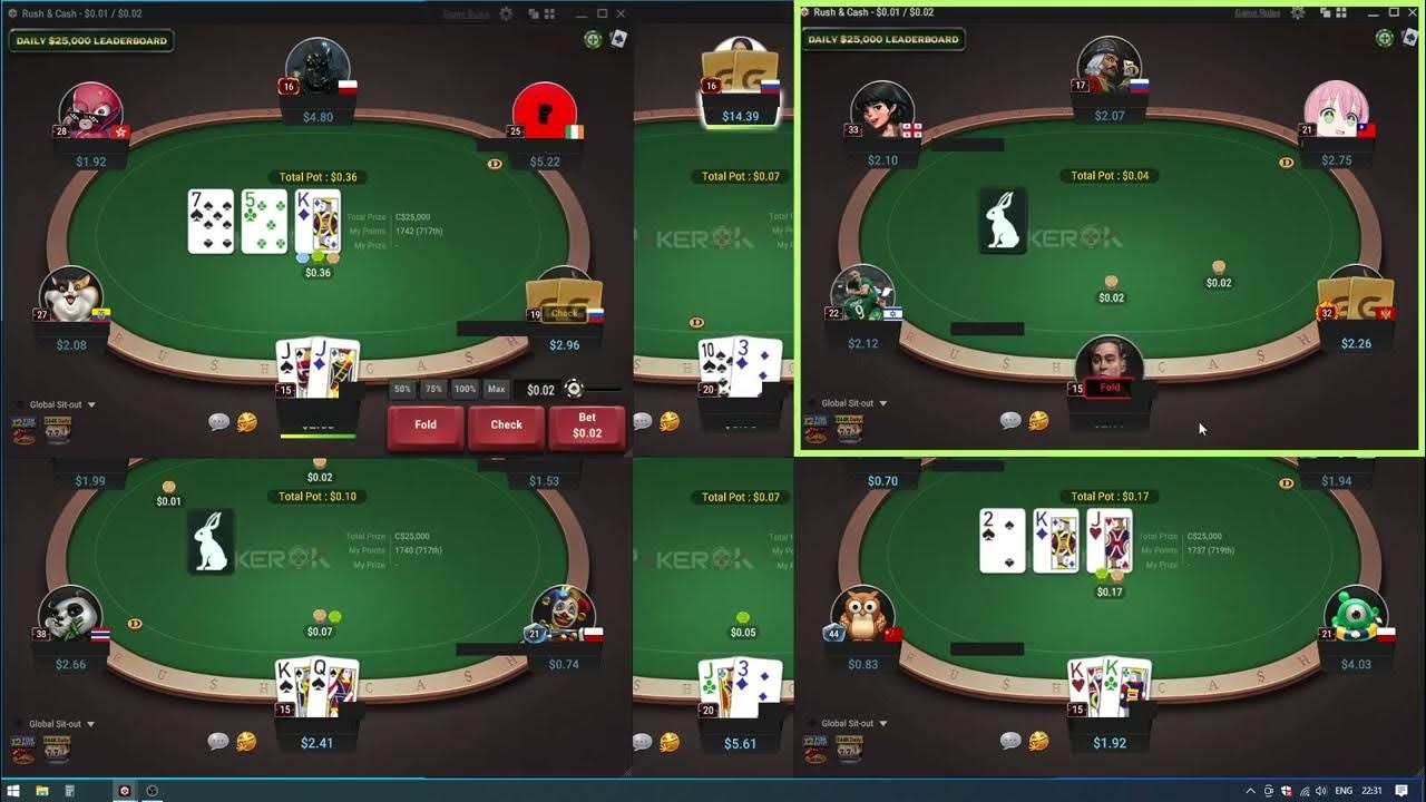 Poker bot plays 6 tables Rush & Cash on GGPoker YouTube