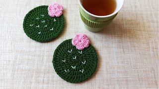 cute crochet flower cactus coaster tutorial | coaster crochet by Poplar Crochet 874 views 8 months ago 5 minutes, 44 seconds