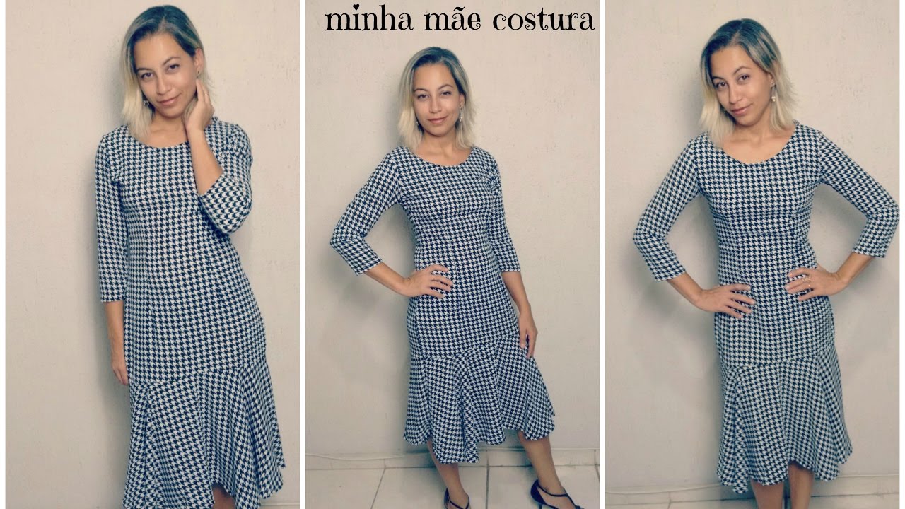 vestido com manga tres quarto