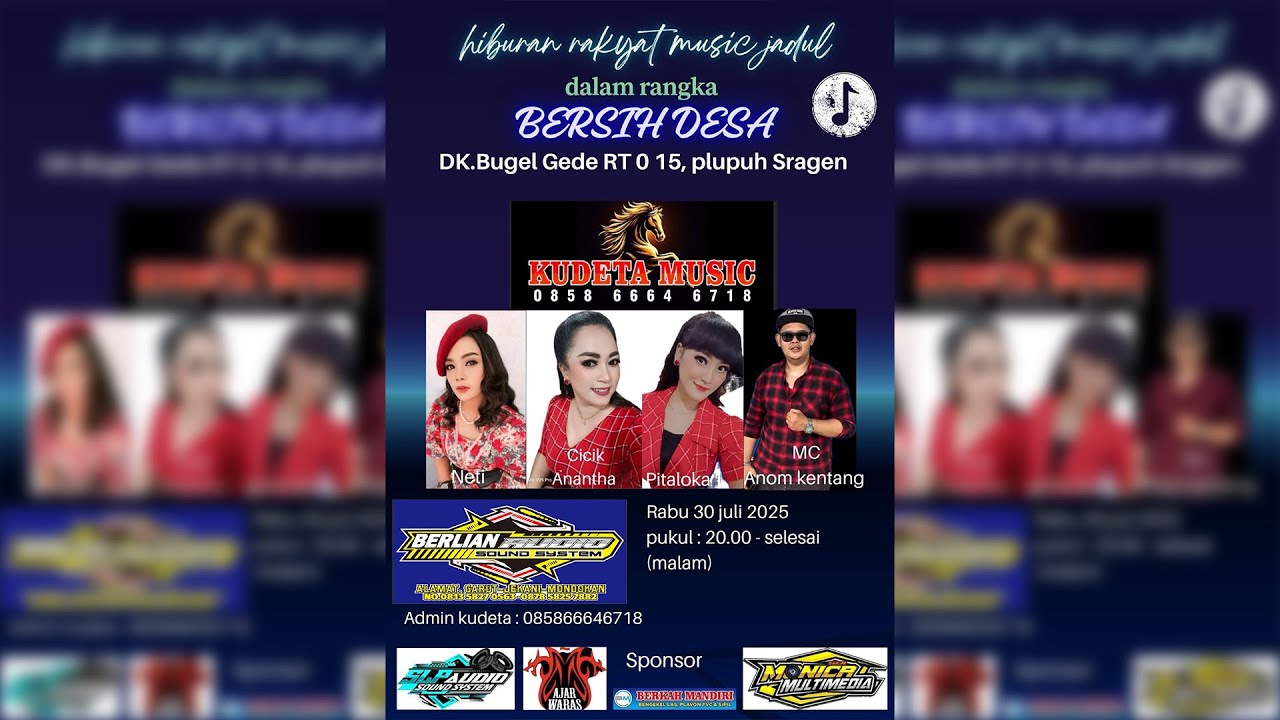 LIVE 📡OM.KUDETA MUSIC || BERSIH DUSUN BUGEL GEDE RT.15 PLUPUH || BERLIAN AUDIO ||MONICA MULTIMEDIA