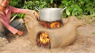 New way to make firewood stove with and clay - Amazing clay animal sculpting