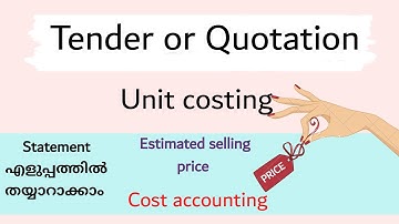 Preparation of tender statements || Unit costing || cost accounting in Malayalam