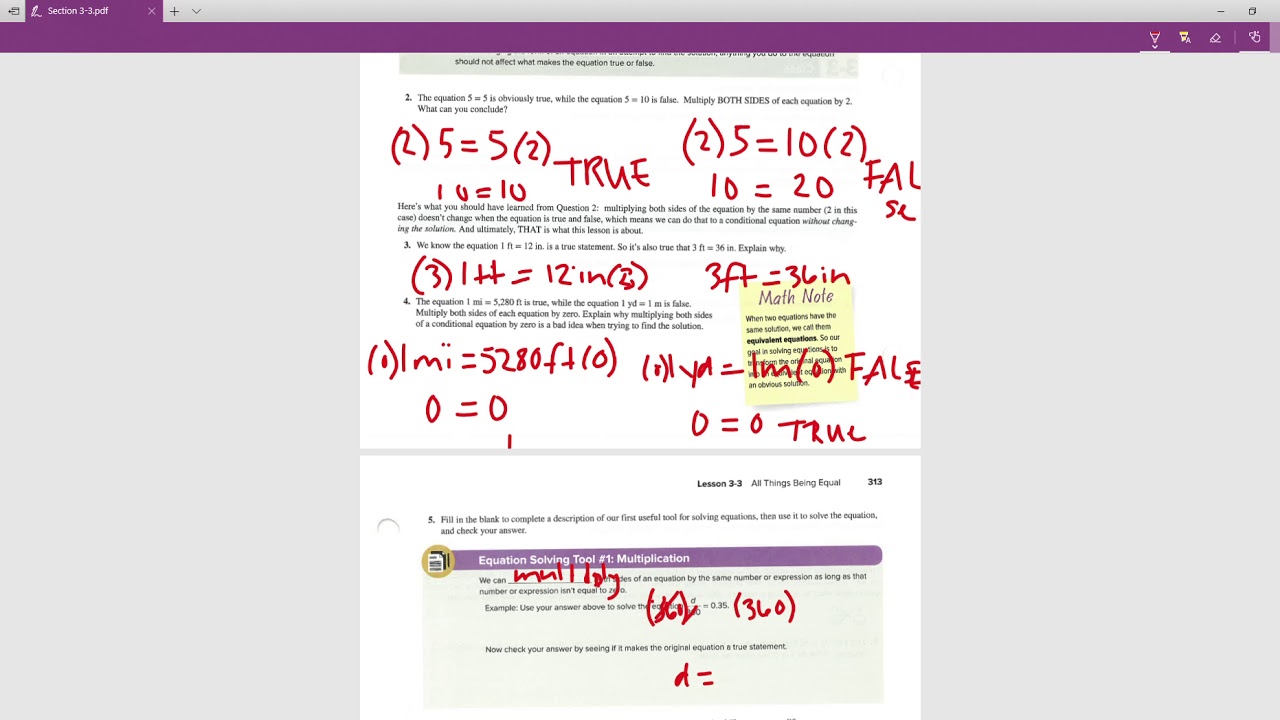 Lesson 3-3 #1-10 (Solving Equations with Multiplying and Dividing ...