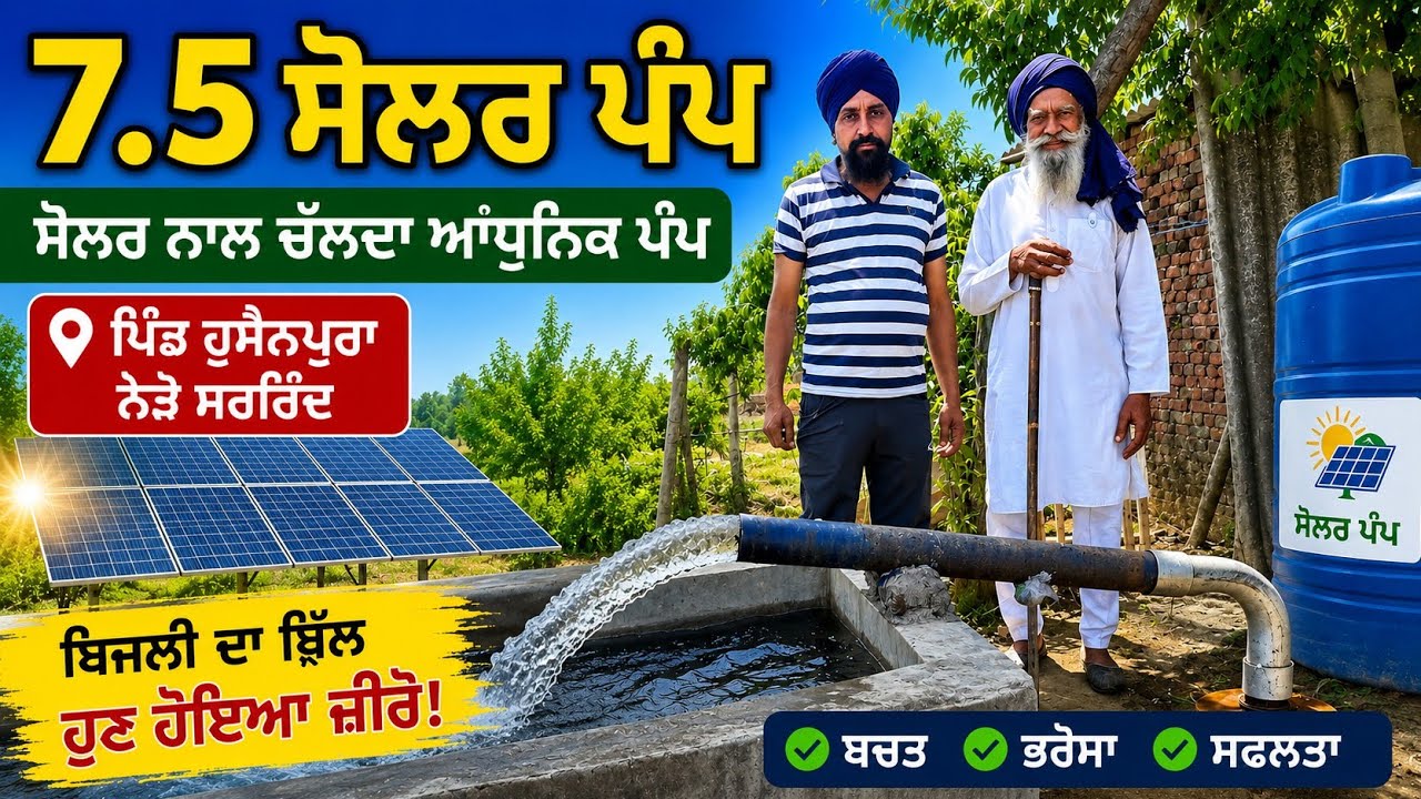 100 ਫੁੱਟ ਤੇ 7.5 HP ਸੋਲਰ ਪੰਪ,ਪਿੰਡ ਹੁਸੈਨਪੁਰਾ ਨੇੜੇ ਸਰਹਿੰਦ,ਫਤਹਿਗੜ੍ਹ ਸਾਹਿਬ @jimidarasolar 