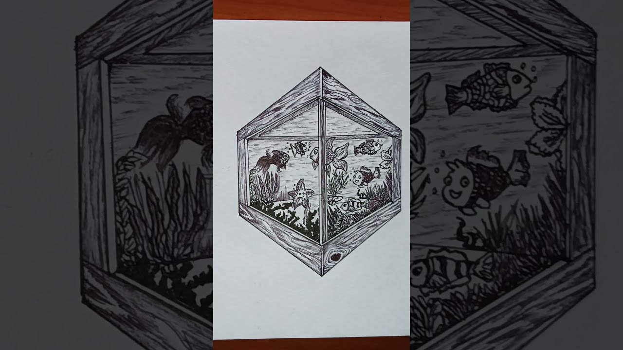 how to draw fish tank | by using cube easy method | step by step process included | 