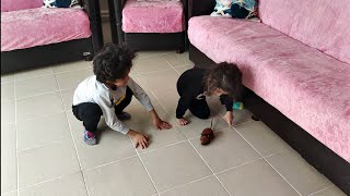 Oskar ali ve nur fare ile oynadı fare onları kovaladı.Eğlenceli çocuk videosu.funny video Resimi