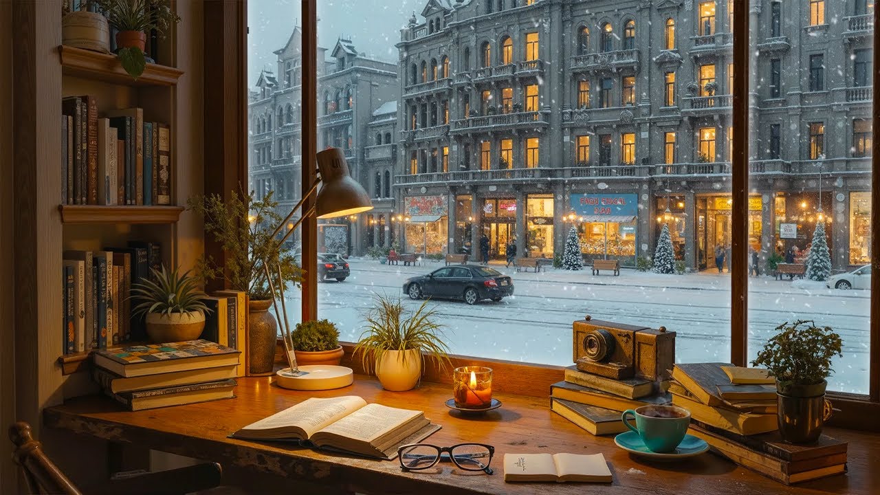 January Cafe Jazz Piano by the Window ❄️ Winter Snowy City Ambience for Work & Relax