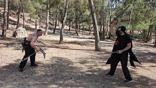 Swordfight 2 disarm and neck lock 2 Swords vs asian Kama weapons