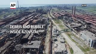 Debris and rubble inside Azovstal steel plant