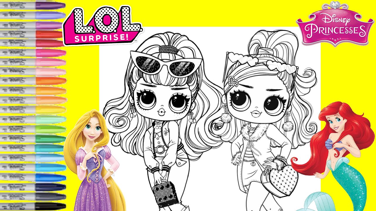 LOL Surprise OMG Makeover as Disney Princess Ariel and Rapunzel Coloring Book Page