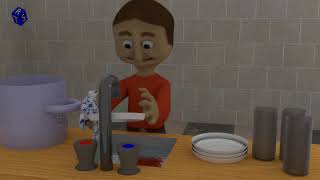 Mannetje Robert # 49 de afwas doen -  doing the dishes - Blender Animation screenshot 3