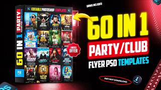 60 in 1 Editable PSD Party Flyer  Graphic Designers and Print Shops🎉 Don’t Miss Out