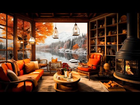 Cozy Winter Porch Ambience ⛄ Smooth Jazz Relaxing Music to Study with Snowfall Fireplace Ambience