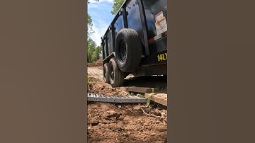 Full Dump Trailer Winch Out!!#dodge #stuck #dumpteailer #offroadrecovery #mud #fordtrucks #recovery