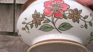 AAA Imports Ceramic Bowl Planter Vase Brown White Floral Vintage Flower Pot