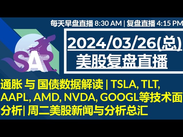 美股直播03/26[复盘] 通胀 与 国债数据解读 | TSLA, TLT, AAPL, AMD, NVDA, GOOGL等技术面分析| 周二美股新闻与分析总汇