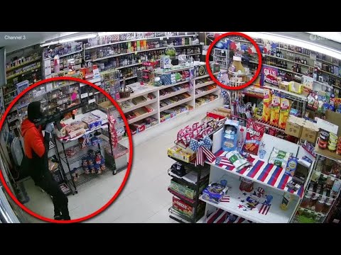 Storeowner shoots thief then criminal runs away screaming for his life