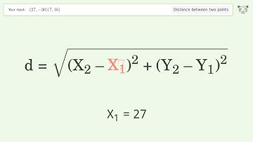 Find the distance between two points p1 (27,-30) and p2 (7,16): Step-by-Step Video Solution