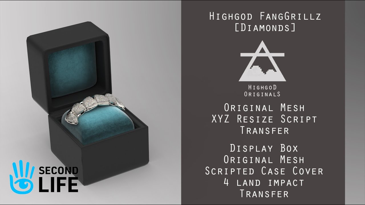 Highgod Platinum & Diamond Fang Grillz Tops for Second Life: Luxury Virtual Jewelry