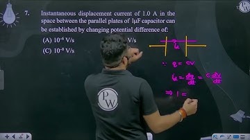 Instantaneous displacement current of 1.0 A in the space between the parallel plates of 1μF c....