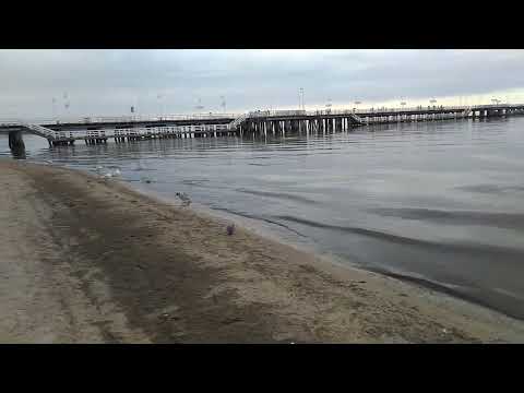 Sopot beach and pier on rainy day Poland