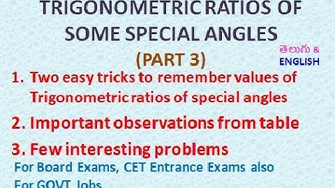 TRIGONOMETRIC RATIOS OF SPECIAL ANGLES PART3 || SSC INTER || POLYCET , TSRJC, EAMCET || GOVT JOBS