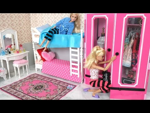 Barbie bebek Yatak odası Barbie iki katlı yatak Sabah rutini