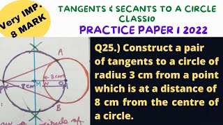 Construct a pair of tangents to a circle of radius 3 cm from a point which is at a distance of 8 cm