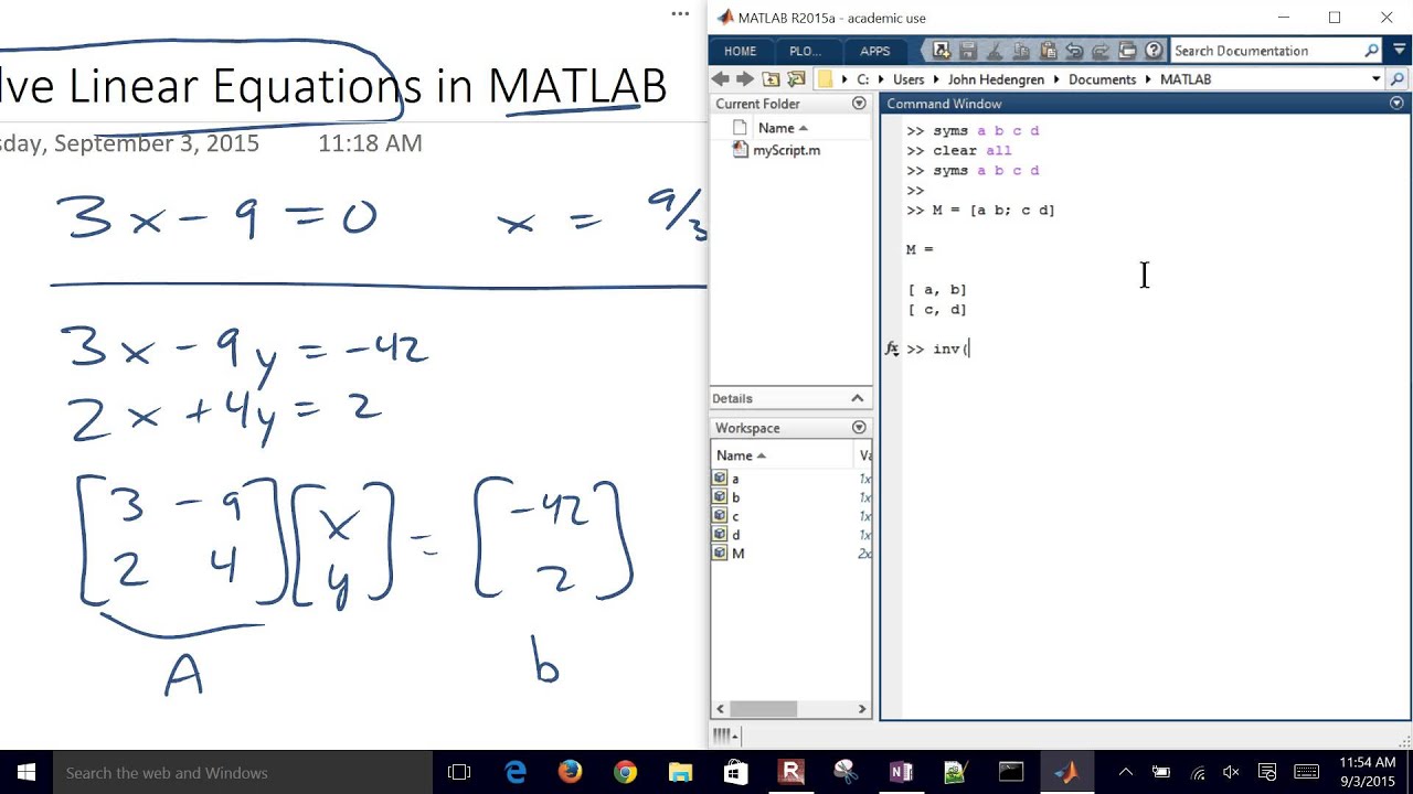 Solve Linear Equations With Matlab