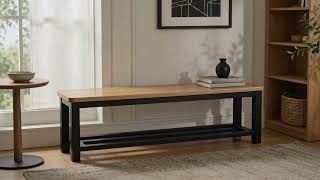 Long Wood and Black Metal Bench for a Calm Modern Entryway
