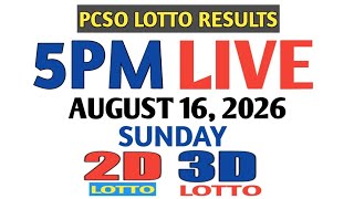 Lotto Result Today 5PM Sunday pcso 2d 3d swertres ez2 August 16 2026