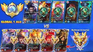 TOP 1 GLOBAL ALUCARD ft. 4 EPIC vs 5 MYTHICAL IMMORTAL ALL GLOBALS | Who Win?! 💀🔥