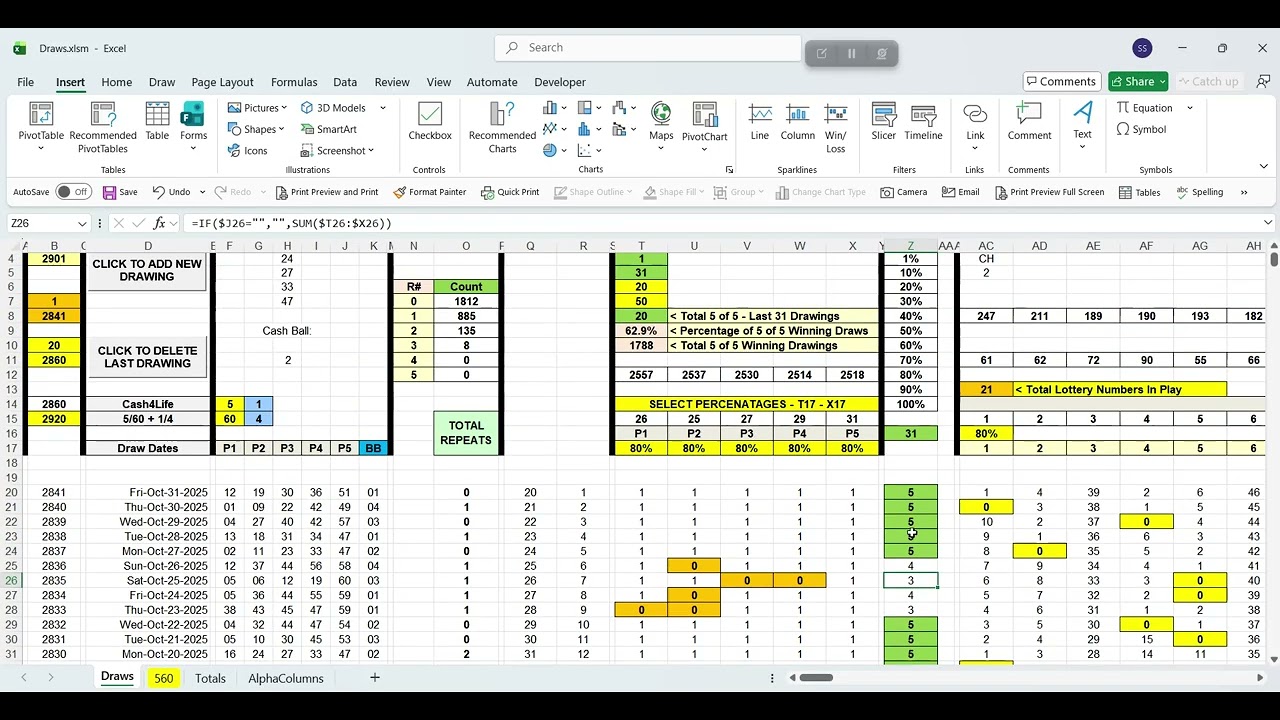 Video 2 - Lottery Draws Excel Explanation