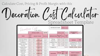 Decoration Cost Calculator Template for Event Planning, Party Planner, Floral Designer Profit Margin