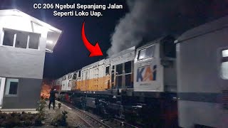 LOCOMOTIVE CONTINUES TO EMIT WHITE SMOKE THROUGHOUT THE TRIP, IMMEDIATELY BACKED UP BY A SPARE LO...