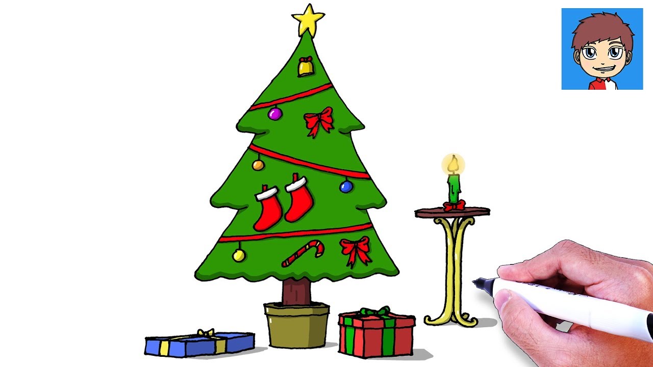 Cara Menggambar Pohon Natal dan Hadiah dengan Mudah 