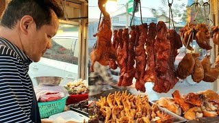 Super Cambodia's Street Food - Dinner Yummy All! Crispy Pork Belly & Roasted Duck's Chops.