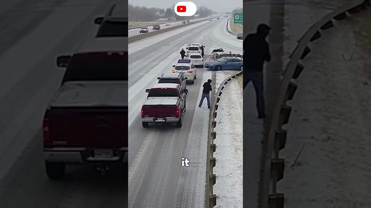 Car Loses Control on Icy Highway—Pedestrian Narrowly Missed in Chilling Winter Near-Miss