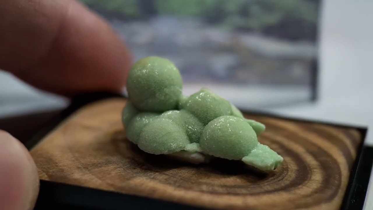 Wavellite, w/ wood mount + photo case - Old Stock - Montgomery County, Arkansas