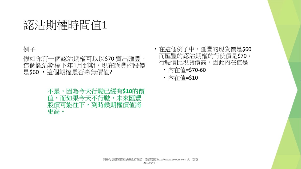 認購期權和認沽期權的時間值例子Examples of time values for call options and put options -  YouTube