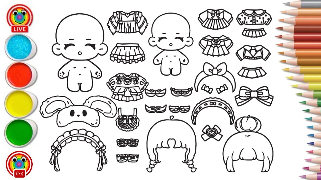Tô màu búp bê giấy Cute dễ thương - Chibi cute paper doll and outfits