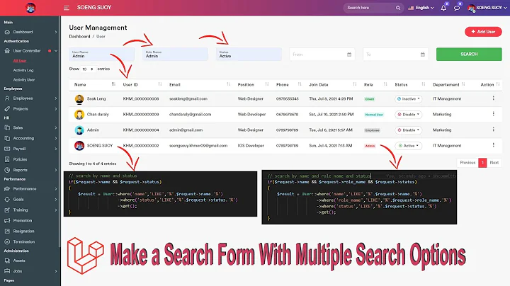 Create search multiple option in Laravel 8.X | HR System Management
