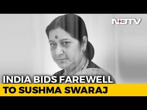 sushma swaraj died school holidays Nation Grieves As Sushma Swaraj's Last Rites Performed, Top Leaders At Funeral