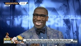 UNDISPUTED | Shannon STUNNED by Durant suffer tore Achilles; GSW GM Bob Myers deserve criticism?