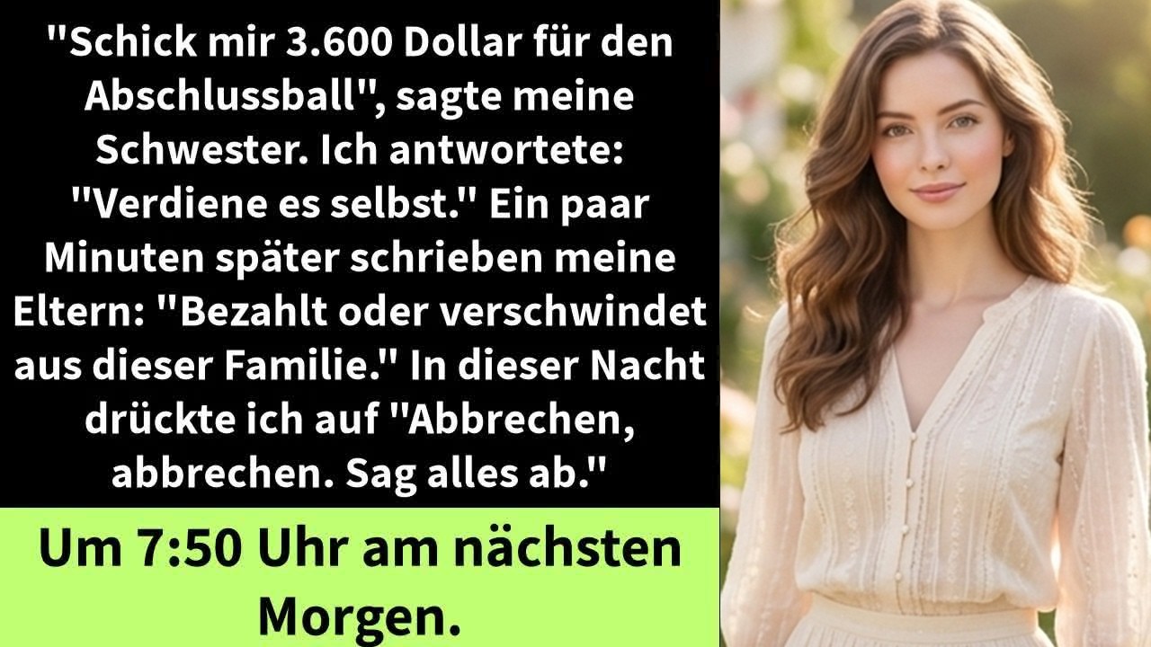 3.600$ für den Abschlussball? 😱 Schwester fordert Luxus-Geld – meine Antwort... 💃💰💔